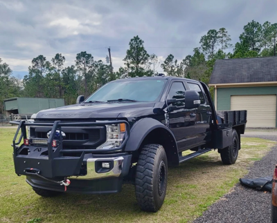 Black Ford F550 Flatbed Front
