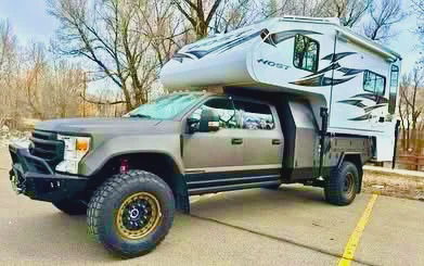2022 Ford F-550 Brown Dually with 2023 Host Camper